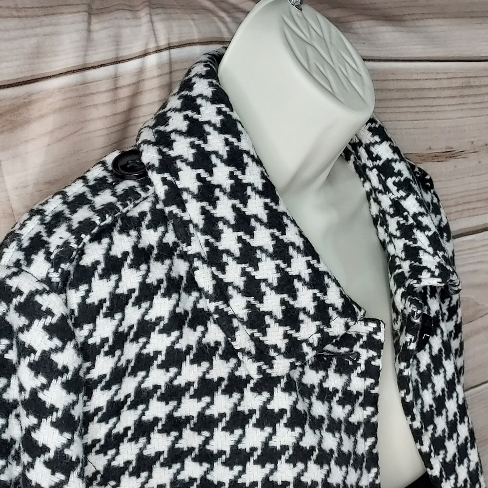 Relativity houndstooth coat wool button up black white cream M - Picture 4 of 11
